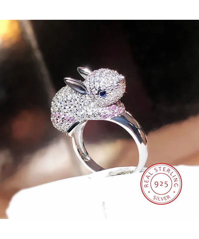 KissICON resizable KissIcon 2024 Zircon Rabbit Ring - Silver Plated Giftable