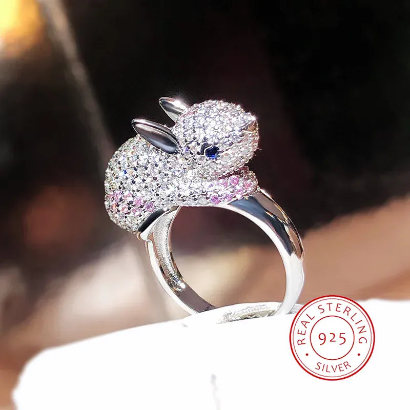 KissICON resizable KissIcon 2024 Zircon Rabbit Ring - Silver Plated Giftable