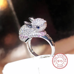 KissICON resizable KissIcon 2024 Zircon Rabbit Ring - Silver Plated Giftable
