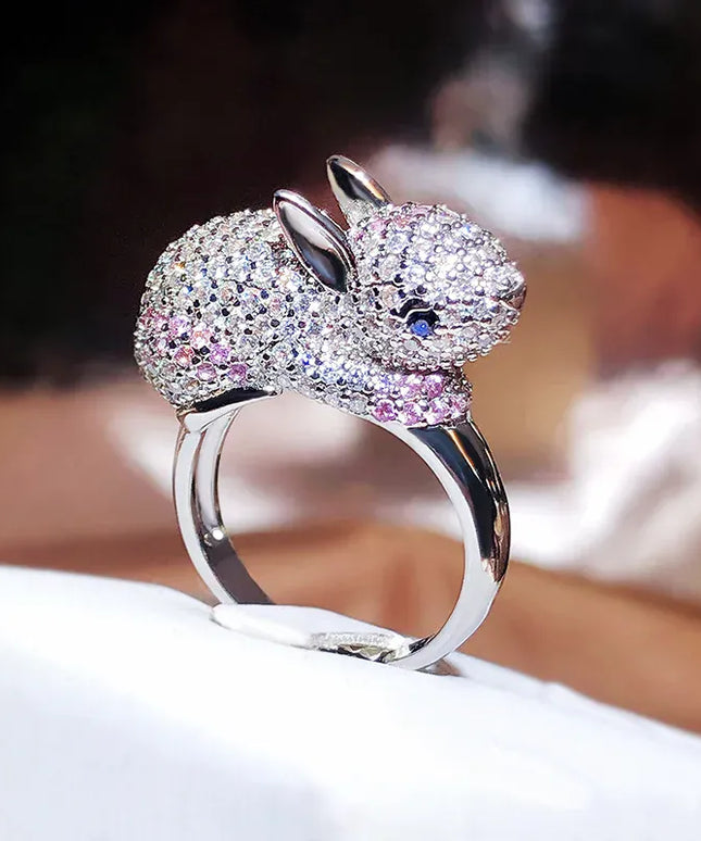 KissICON resizable KissIcon 2024 Zircon Rabbit Ring - Silver Plated Giftable