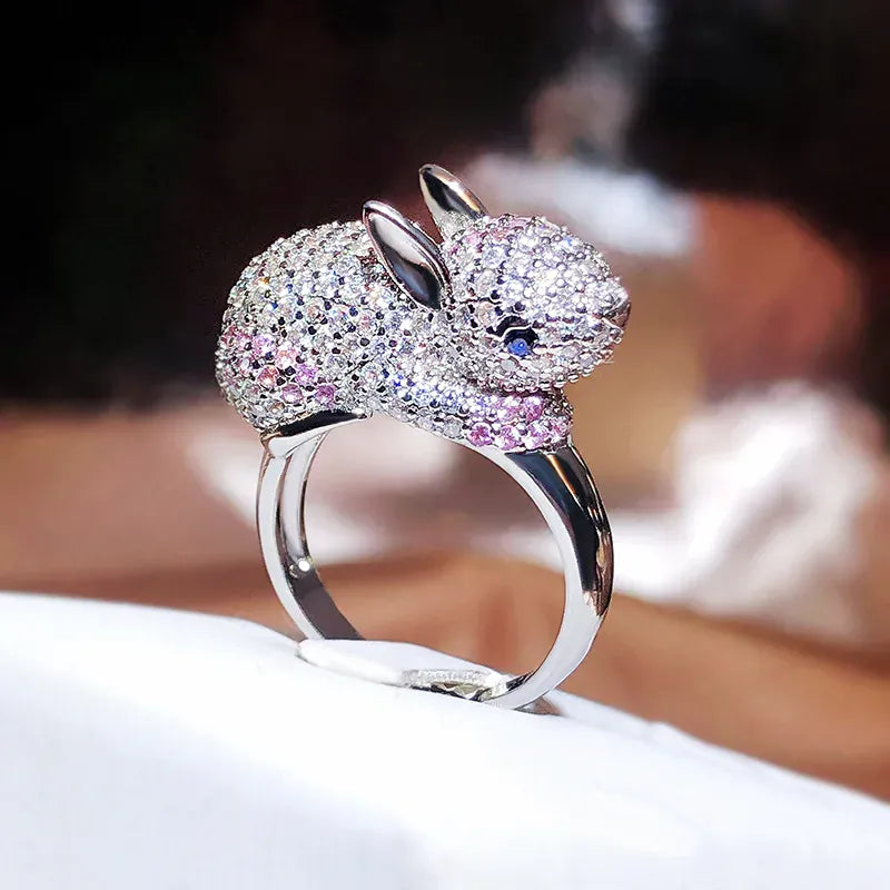KissICON resizable KissIcon 2024 Zircon Rabbit Ring - Silver Plated Giftable