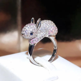 KissICON resizable KissIcon 2024 Zircon Rabbit Ring - Silver Plated Giftable