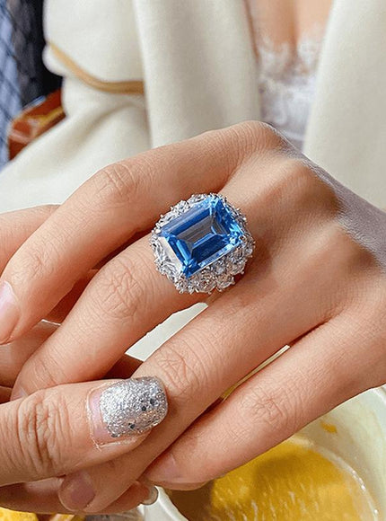 KissICON resizable Kissicon Bling Lab Aquamarine Ring – Zircon Silver Band