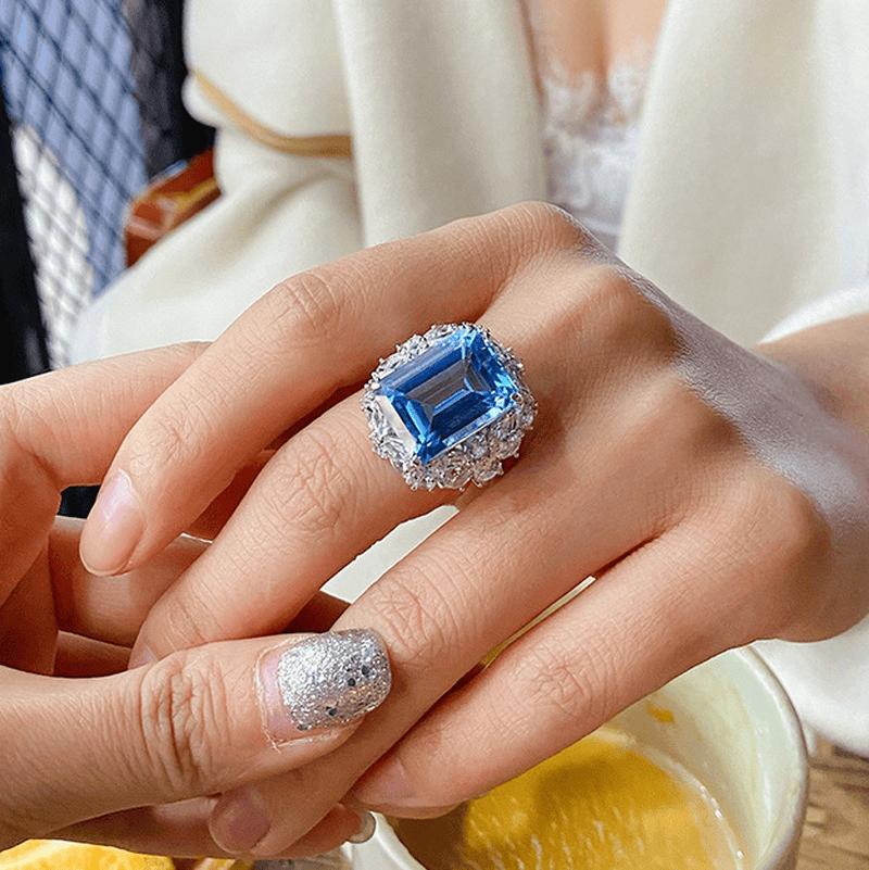 KissICON resizable Kissicon Bling Lab Aquamarine Ring – Zircon Silver Band