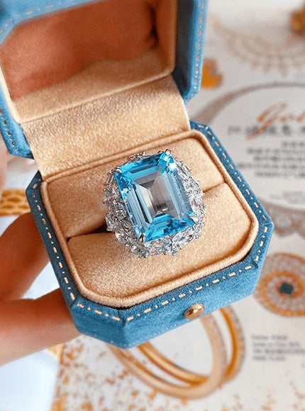 KissICON resizable Kissicon Bling Lab Aquamarine Ring – Zircon Silver Band
