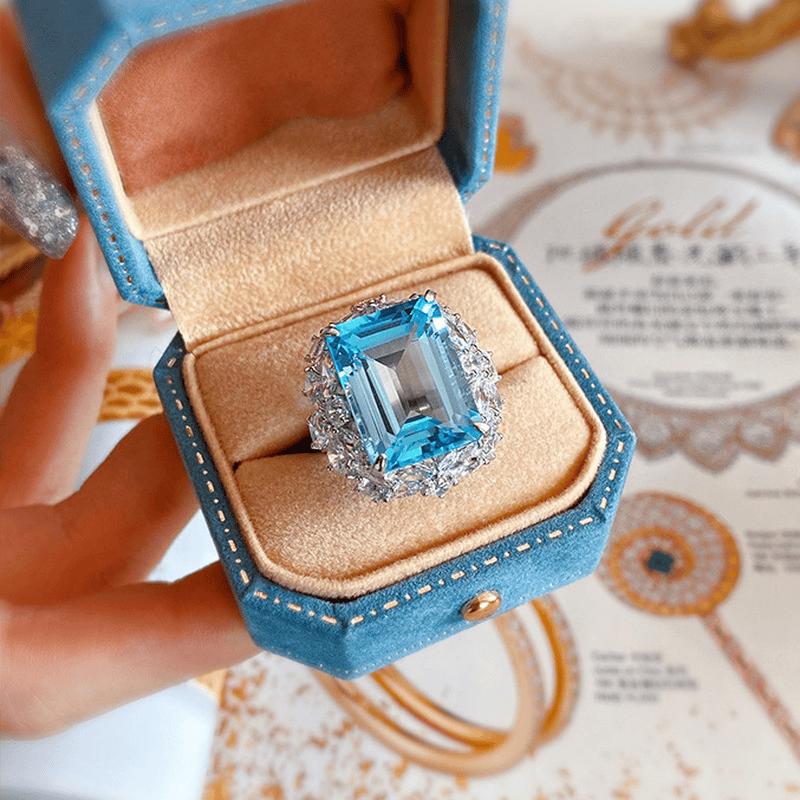 KissICON resizable Kissicon Bling Lab Aquamarine Ring – Zircon Silver Band