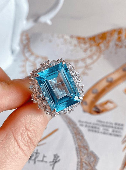 KissICON resizable Kissicon Bling Lab Aquamarine Ring – Zircon Silver Band