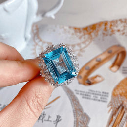 KissICON resizable Kissicon Bling Lab Aquamarine Ring – Zircon Silver Band
