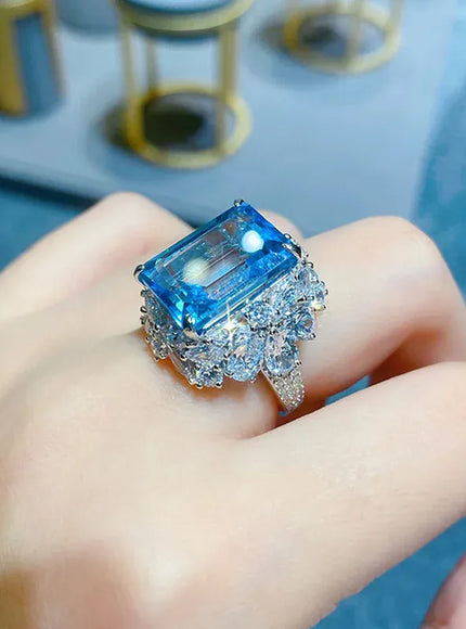 KissICON resizable Kissicon Bling Lab Aquamarine Ring – Zircon Silver Band