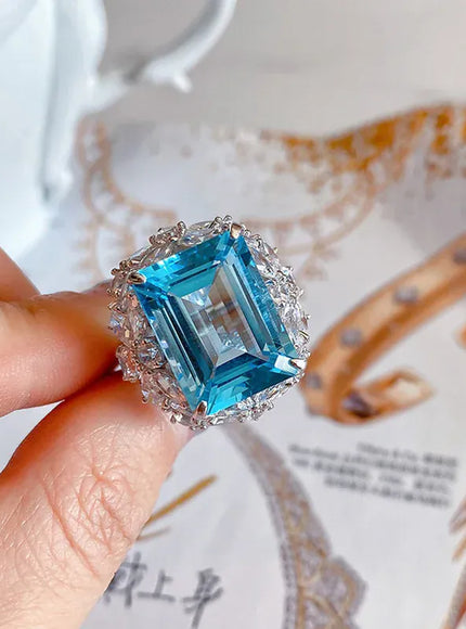 KissICON resizable Kissicon Bling Lab Aquamarine Ring – Zircon Silver Band