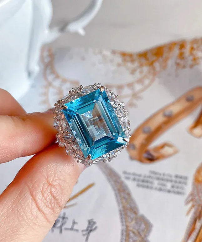 KissICON resizable Kissicon Bling Lab Aquamarine Ring – Zircon Silver Band