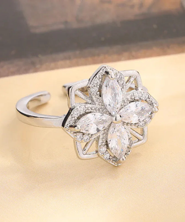 KissICON resizable KissIcon Exquisite Silver Ring For Women - Flower Zircon