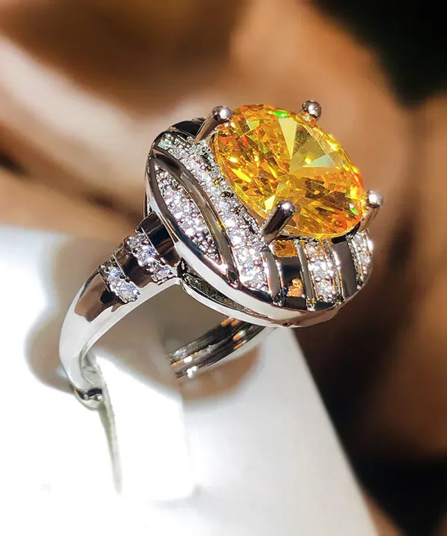 KissICON resizable KissIcon Flashy Ring for Women - Adjustable Yellow Zircon