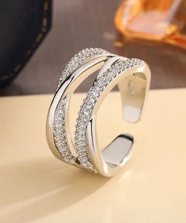 KissICON resizable KissIcon Geometric Line Zircon Ring - Adjustable Fit