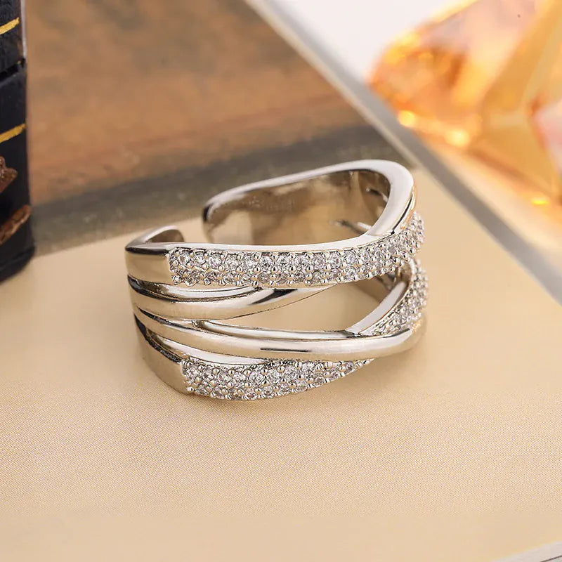 KissICON resizable KissIcon Geometric Line Zircon Ring - Adjustable Fit