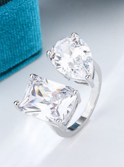 KissICON resizable KissIcon Geometric Square Zircon Opening Ring - Lux Spark