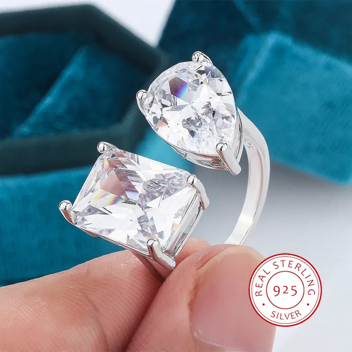 KissIcon Geometric Square Zircon Opening Ring - Lux Spark