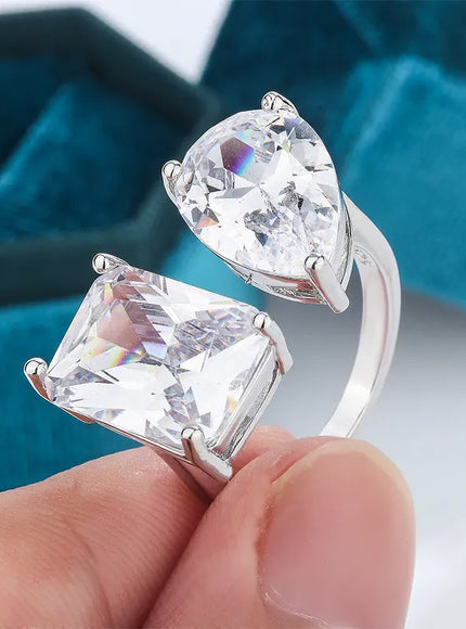 KissICON resizable KissIcon Geometric Square Zircon Opening Ring - Lux Spark