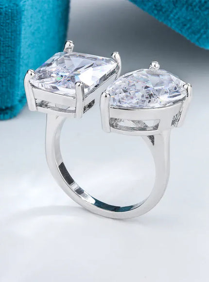 KissICON resizable KissIcon Geometric Square Zircon Opening Ring - Lux Spark
