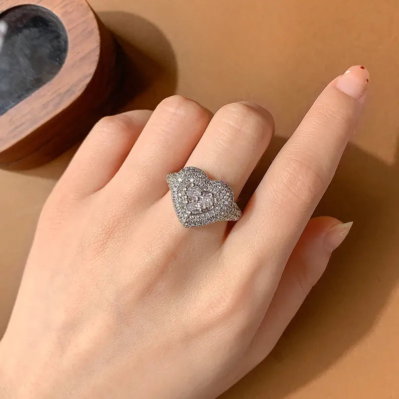 KissICON resizable KissIcon Hip Hop Style Full CZ Heart Ring - Iced Out