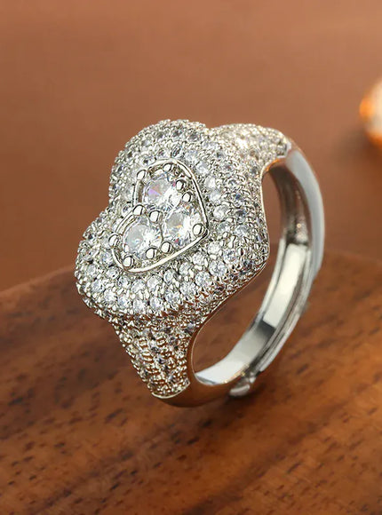 KissICON resizable KissIcon Hip Hop Style Full CZ Heart Ring - Iced Out