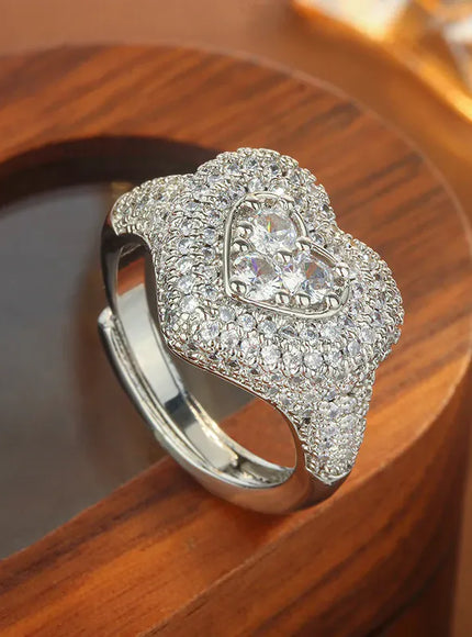 KissICON resizable KissIcon Hip Hop Style Full CZ Heart Ring - Iced Out