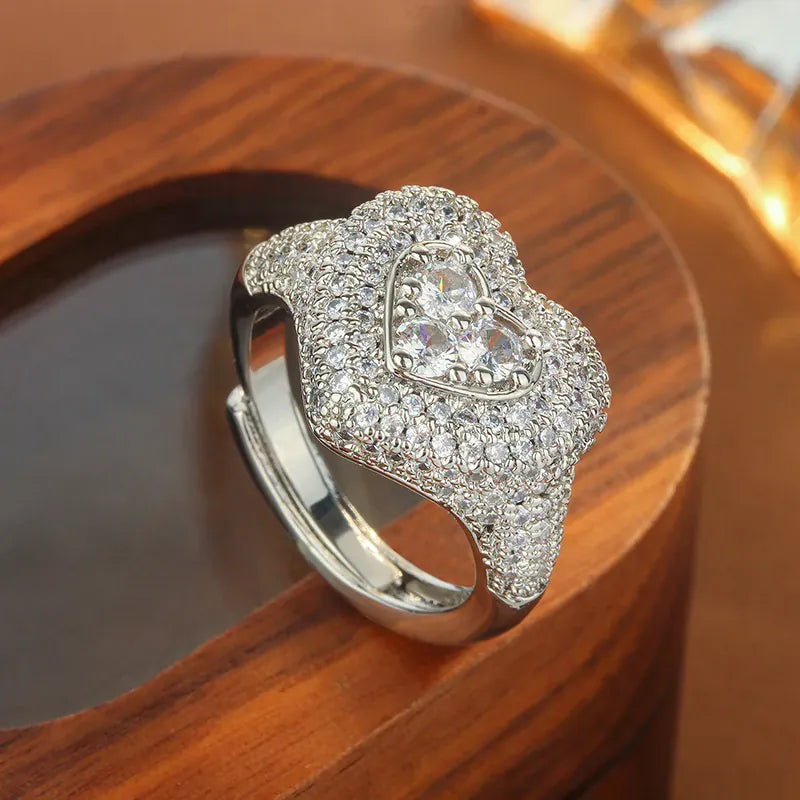 KissICON resizable KissIcon Hip Hop Style Full CZ Heart Ring - Iced Out