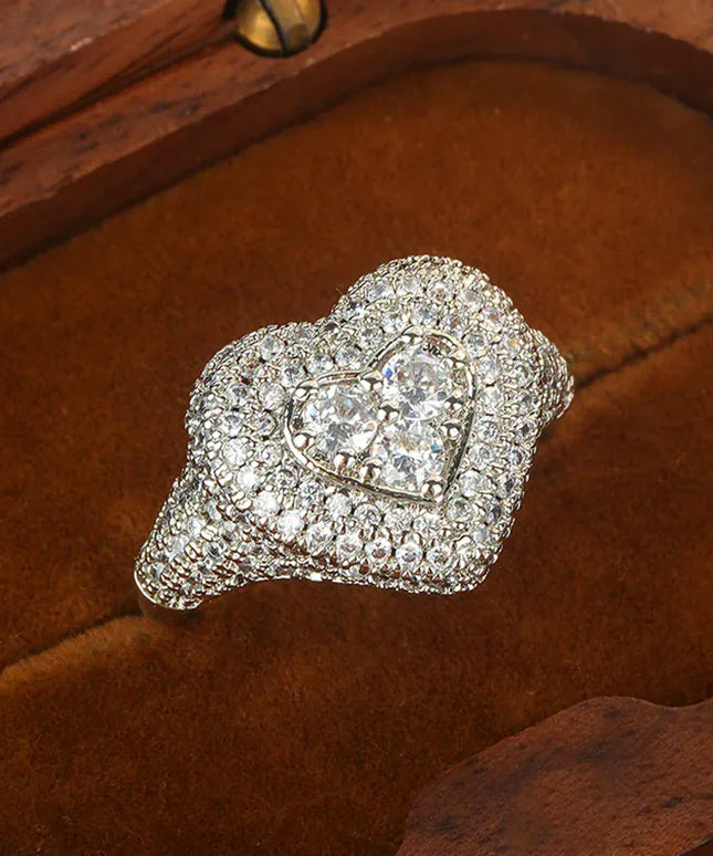 KissICON resizable KissIcon Hip Hop Style Full CZ Heart Ring - Iced Out