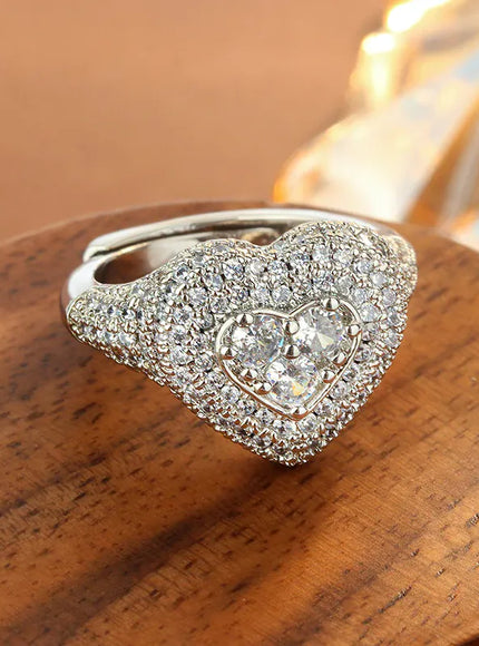 KissICON resizable KissIcon Hip Hop Style Full CZ Heart Ring - Iced Out