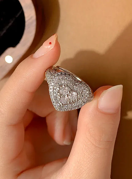 KissICON resizable KissIcon Hip Hop Style Full CZ Heart Ring - Iced Out