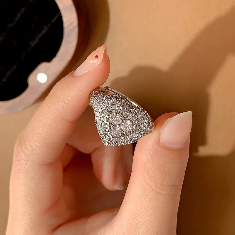 KissICON resizable KissIcon Hip Hop Style Full CZ Heart Ring - Iced Out