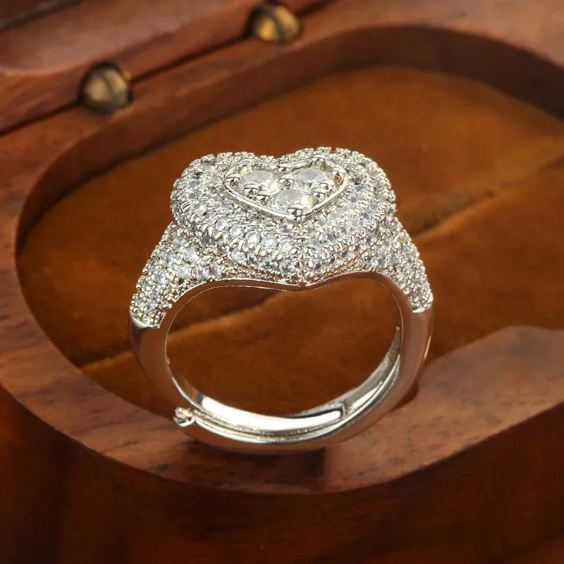 KissICON resizable KissIcon Hip Hop Style Full CZ Heart Ring - Iced Out