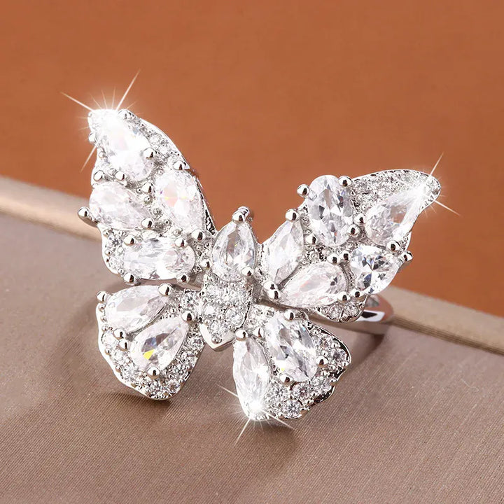 KissIcon Luxury Zircon Butterfly Ring - Adjustable Fit