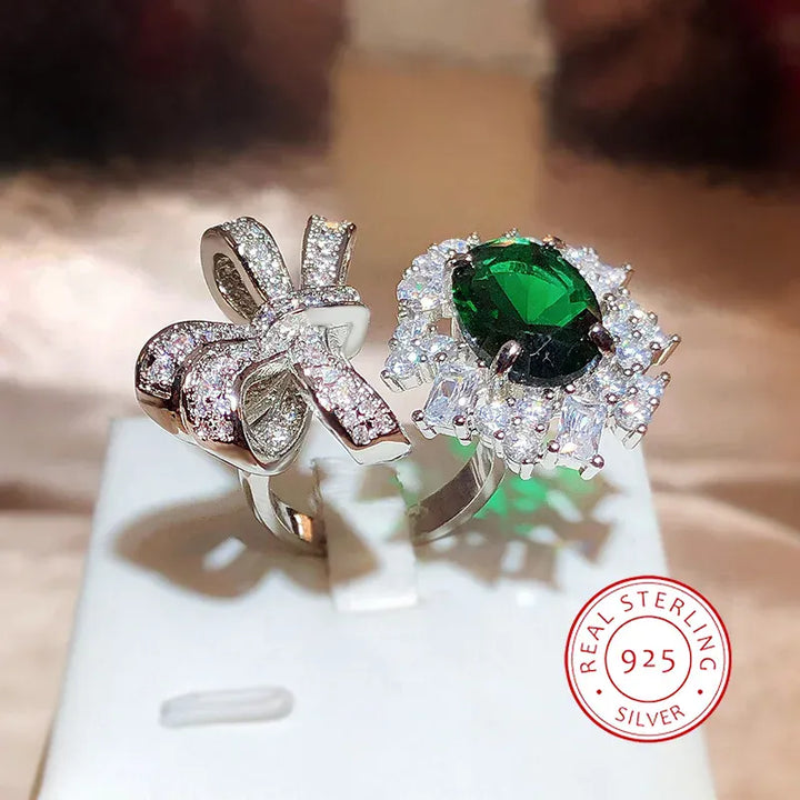 KissIcon New Green Zircon Bow Ring For Ladies - Adjustable