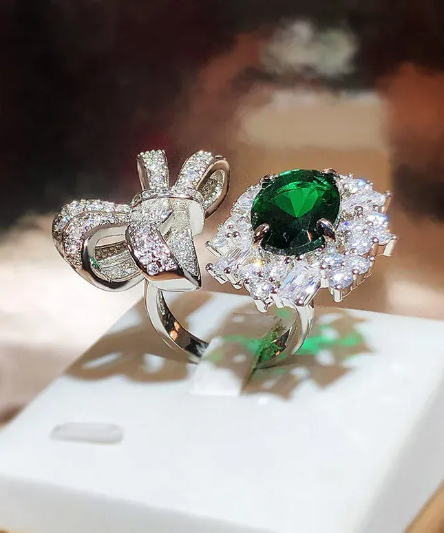 KissICON resizable KissIcon New Green Zircon Bow Ring For Ladies - Adjustable