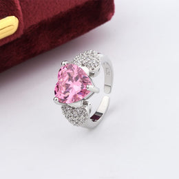 KissICON resizable Micro Heart Zircon Ring 925 Silver Adjustable Pink Diamond