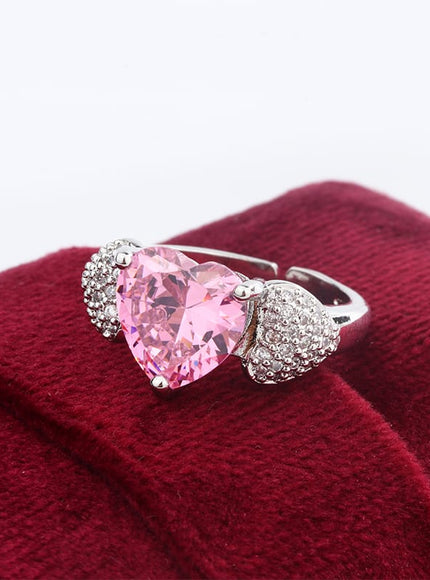 KissICON resizable Micro Heart Zircon Ring 925 Silver Adjustable Pink Diamond