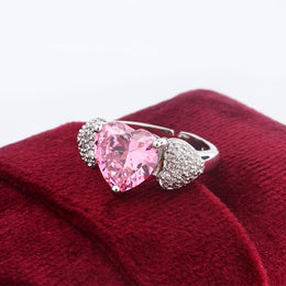 KissICON resizable Micro Heart Zircon Ring 925 Silver Adjustable Pink Diamond