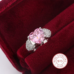 KissICON resizable Micro Heart Zircon Ring 925 Silver Adjustable Pink Diamond