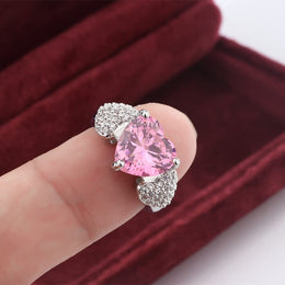 KissICON resizable Micro Heart Zircon Ring 925 Silver Adjustable Pink Diamond