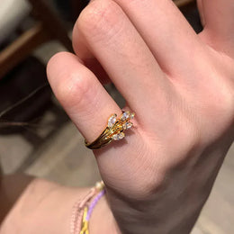 KissICON resizable New Elegant Wheat Ear Diamond Pinky Ring For Women Luxury  Dainty Finger Jewelry Trendy Minimalist Stackable Band High-End Gift