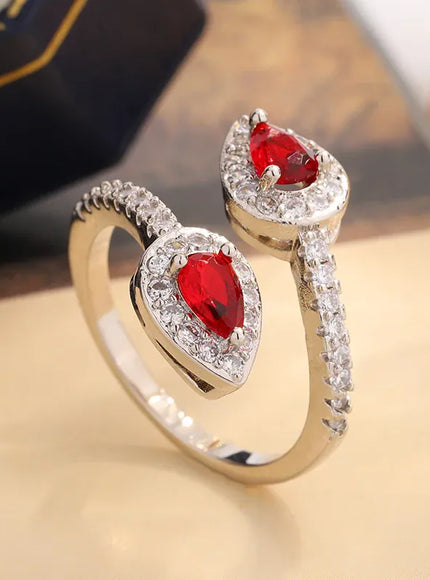 KissICON resizable Sparkling Red Heart Ring for Her - Valentine's Day Gift | Cubic Zirconia in 925 Silver-plated Classic Shiny Band Adjustable Ring
