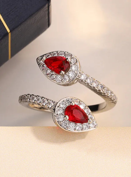KissICON resizable Sparkling Red Heart Ring for Her - Valentine's Day Gift | Cubic Zirconia in 925 Silver-plated Classic Shiny Band Adjustable Ring