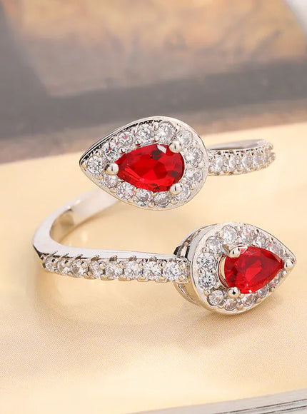 KissICON resizable Sparkling Red Heart Ring for Her - Valentine's Day Gift | Cubic Zirconia in 925 Silver-plated Classic Shiny Band Adjustable Ring