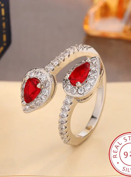 KissICON resizable Sparkling Red Heart Ring for Her - Valentine's Day Gift | Cubic Zirconia in 925 Silver-plated Classic Shiny Band Adjustable Ring