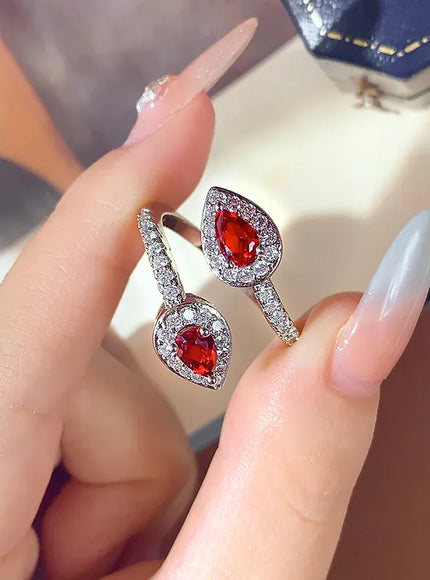 KissICON resizable Sparkling Red Heart Ring for Her - Valentine's Day Gift | Cubic Zirconia in 925 Silver-plated Classic Shiny Band Adjustable Ring