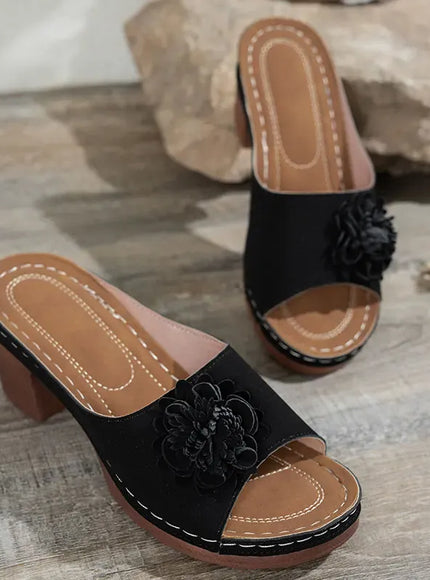 KissICON Retro Flower Decor High Heel Sandals Women Summer
