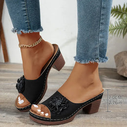 KissICON Retro Flower Decor High Heel Sandals Women Summer