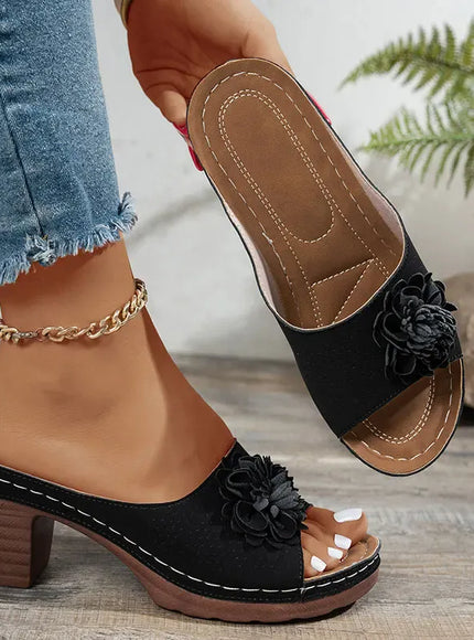 KissICON Retro Flower Decor High Heel Sandals Women Summer