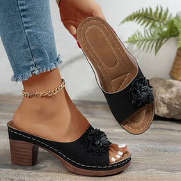 KissICON Retro Flower Decor High Heel Sandals Women Summer